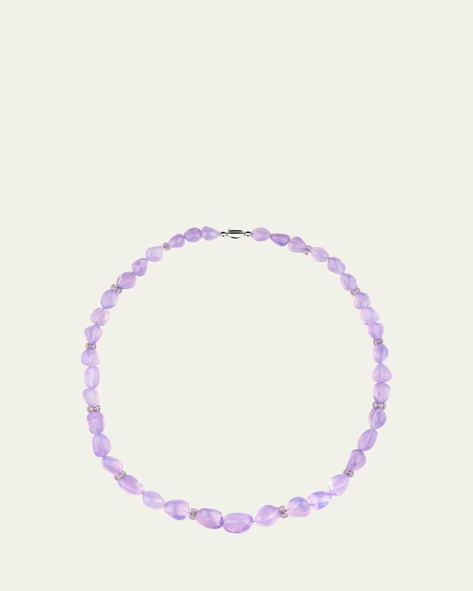 18K White Gold Lavender Bow Necklace with Sapphires and Quartz, 32"L